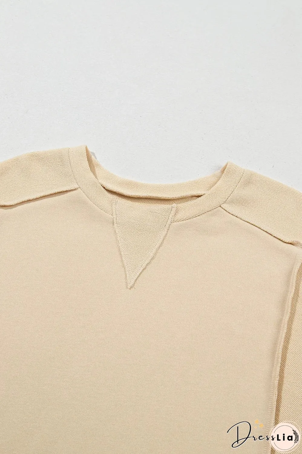 Beige Splicing Round Neck Pullover Sweatshirt