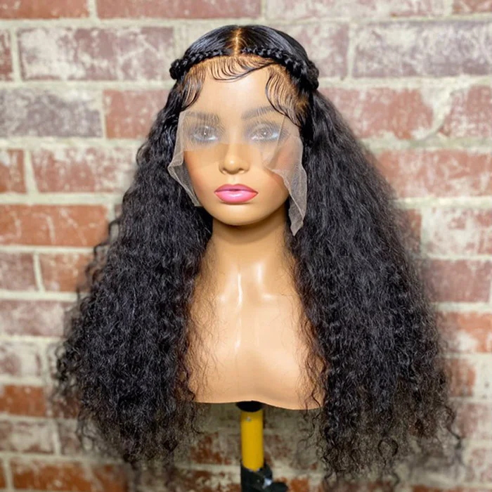 WeQueen 24/26/28 Inches 13x6 Half Water Wave Pre Braids Middle-Part Lace Front Wig 200% Density-100% Human Hair