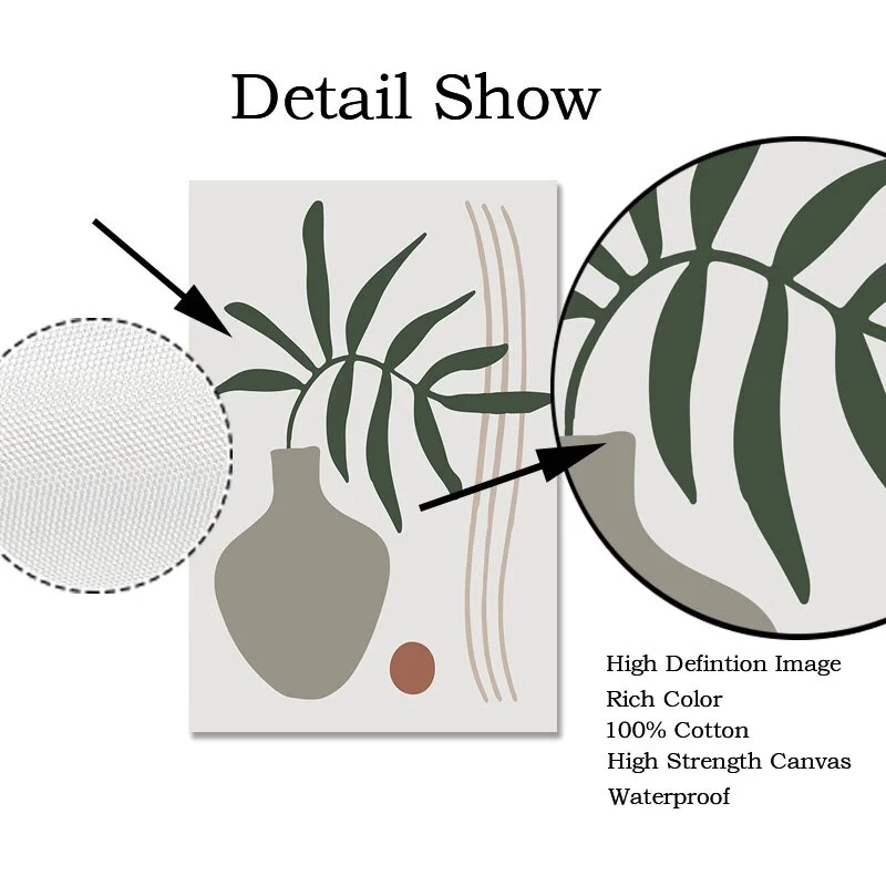 Athvotar Abstract Flowers Green Leaf Vase Wall Art Canvas Painting Nordic Posters and Prints Wall Pictures for Living Room Decor