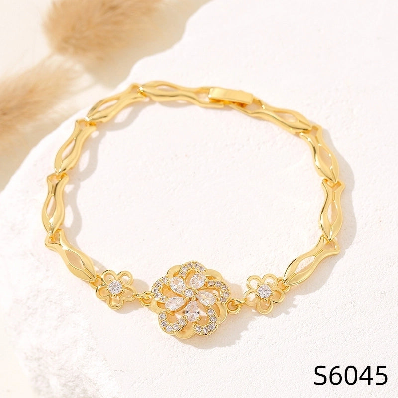 Minimalist Flower Copper Inlay Zircon Bracelets