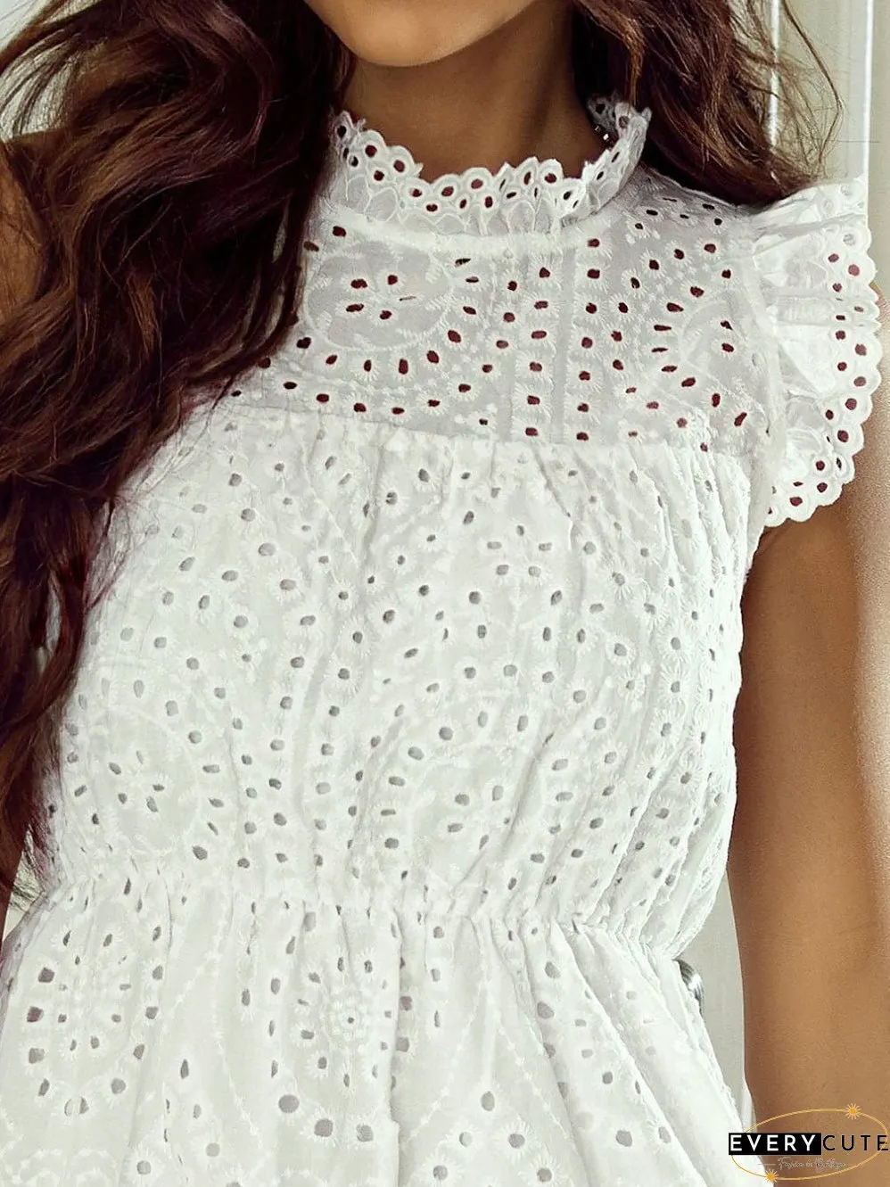 Elegant White Hollow Flutter Mini Dress