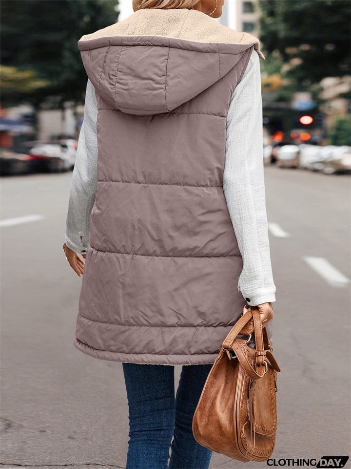 Sleeveless Zip-up Reversible Quilted Vest Puffer Jacket for Women