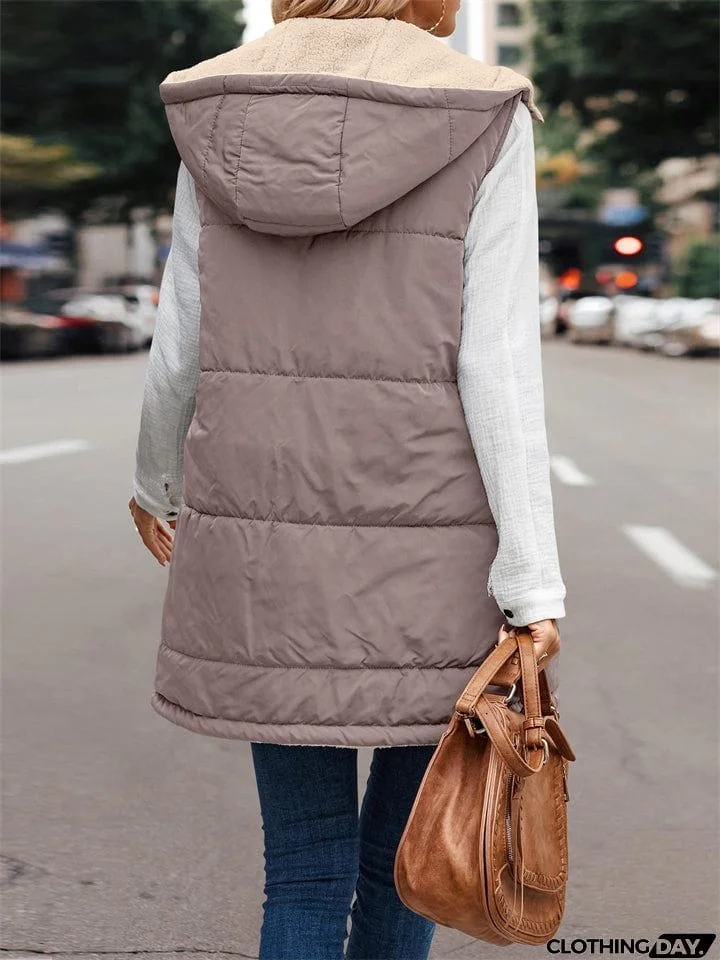 Sleeveless Zip-up Reversible Quilted Vest Puffer Jacket for Women