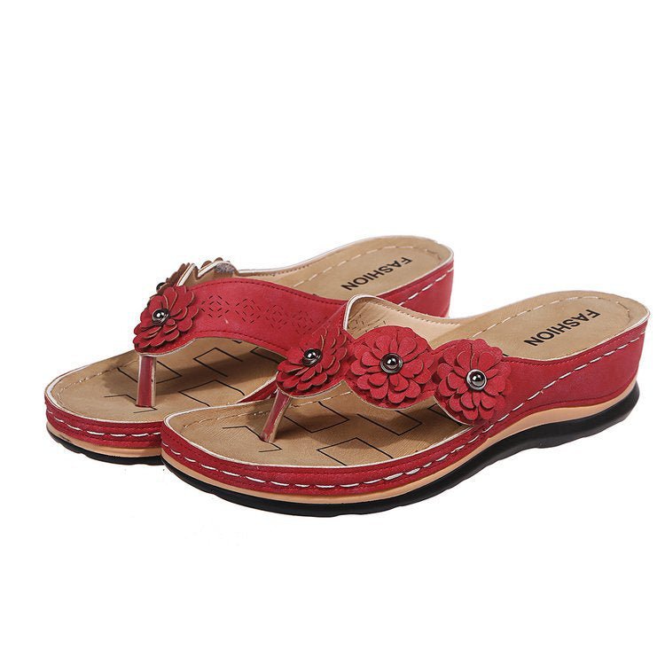 Vintage Floral Casual Wedge Flip-Flops