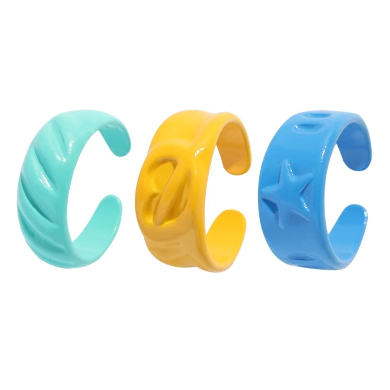 Dvacaman 2021 New Trendy Hand-Painted Candy Color Dripping Oil Geometric Chain Rings Set for Women Colorful Irregular Open Rings