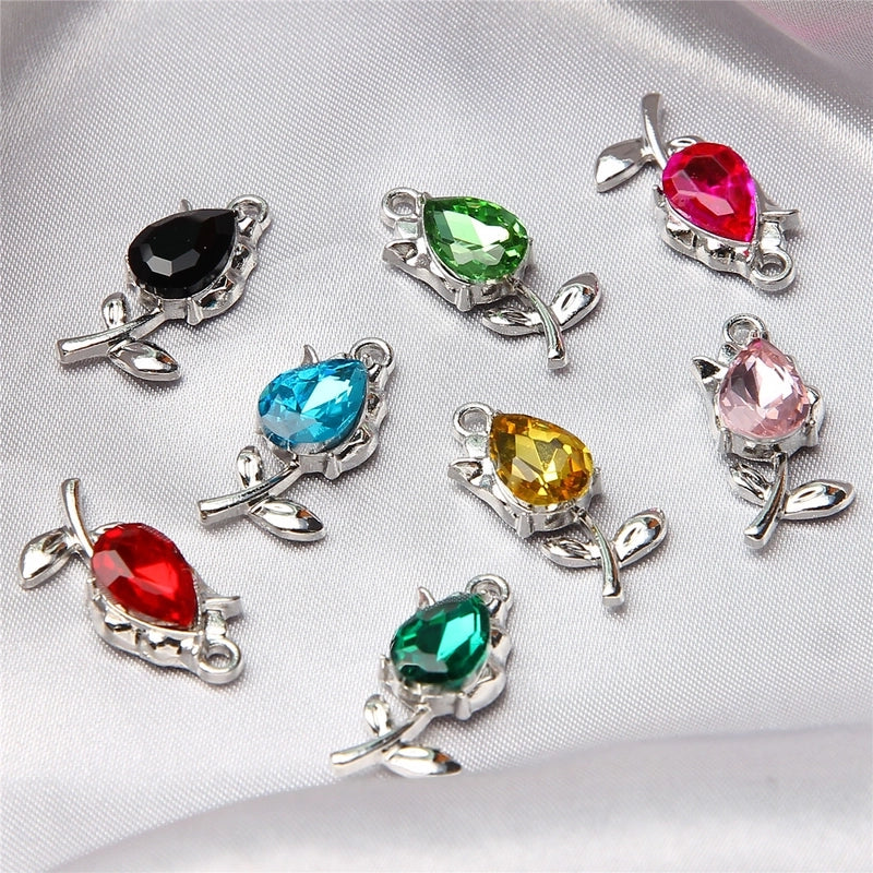 10 PCS/Package 22*10 * 5mm Alloy Artificial Rhinestones Flower Pendant Earring Findings Jewelry Accessories