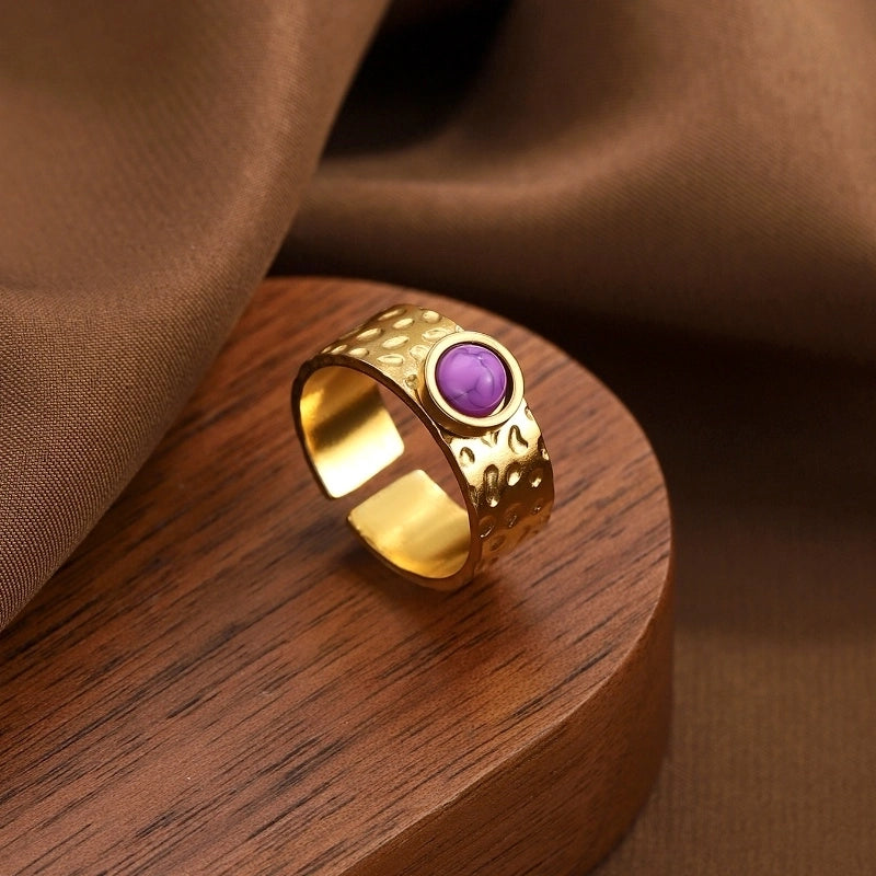 Elegant Geometric 304 Stainless Steel Turquoise Open Rings