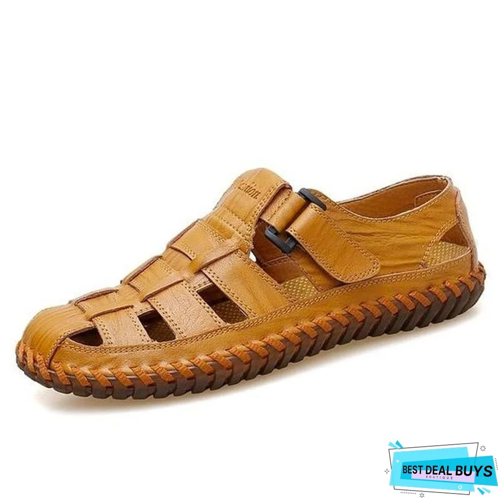 Men's Cow Leather Sandals Breathable Casual Footwear Walking Sandal Shoes