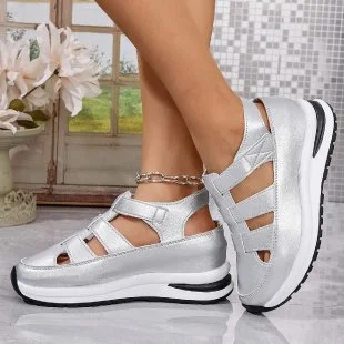 Yyvonne New Slope Hedley Sandals Bag Head Hollow Breathable Female Large Size Loose Cake Thick-Soled Magic Stick Casual Sandals