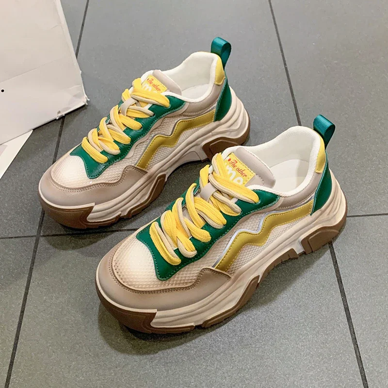 Punklens Women's 2022 Spring and Summer New Lace-up Color-blocking Inner Height-increasing Single Shoes Sneakers Women