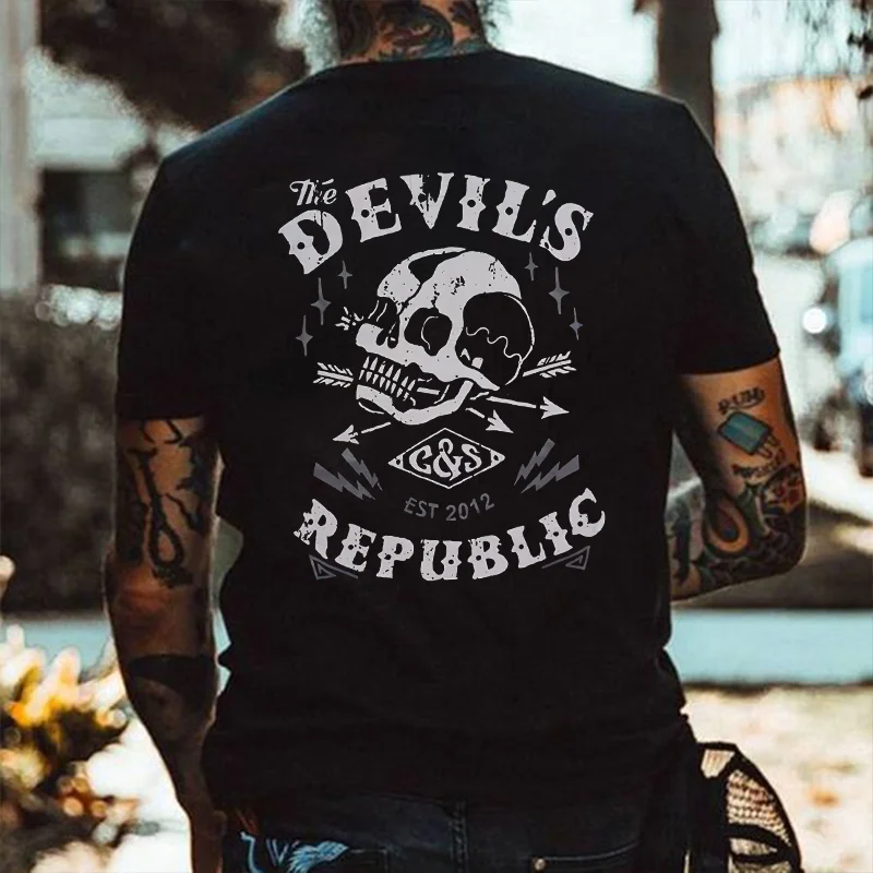 The Devil's Republic Skull Printed Men's T-shirt -  