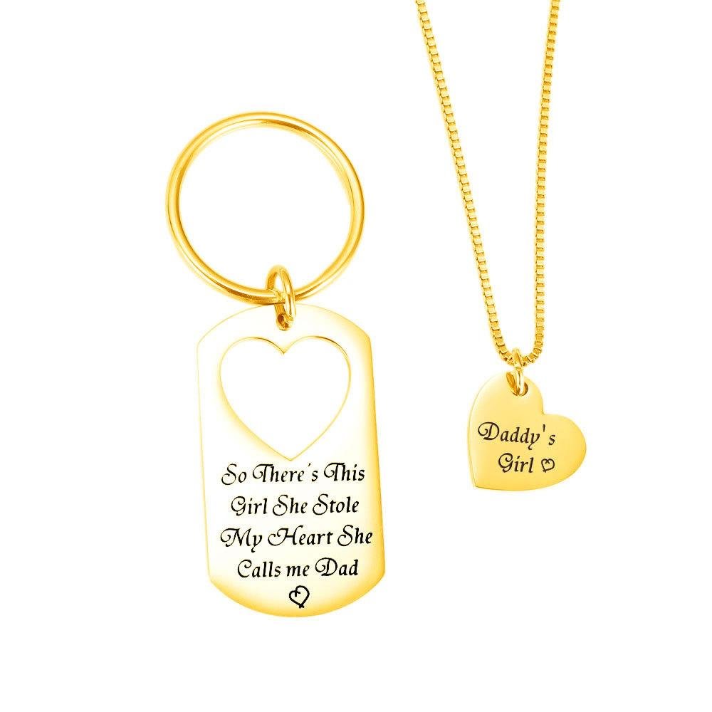 Father and daughter Jewelry Key Chain and Necklace Set