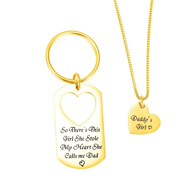 Father and Daughter Jewelry Set Personalized Key chain with Heart Matching Pendant