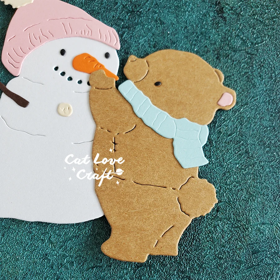 Nigikala Bear making a snowman Metal Cutting Dies Scrapbooking Stencil Die Cuts Card Making DIY Craft Embossing New Dies For 2023