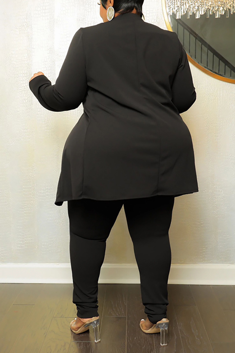 Plus Size Black Casual Long Sleeve Two Pieces Blazer Set
