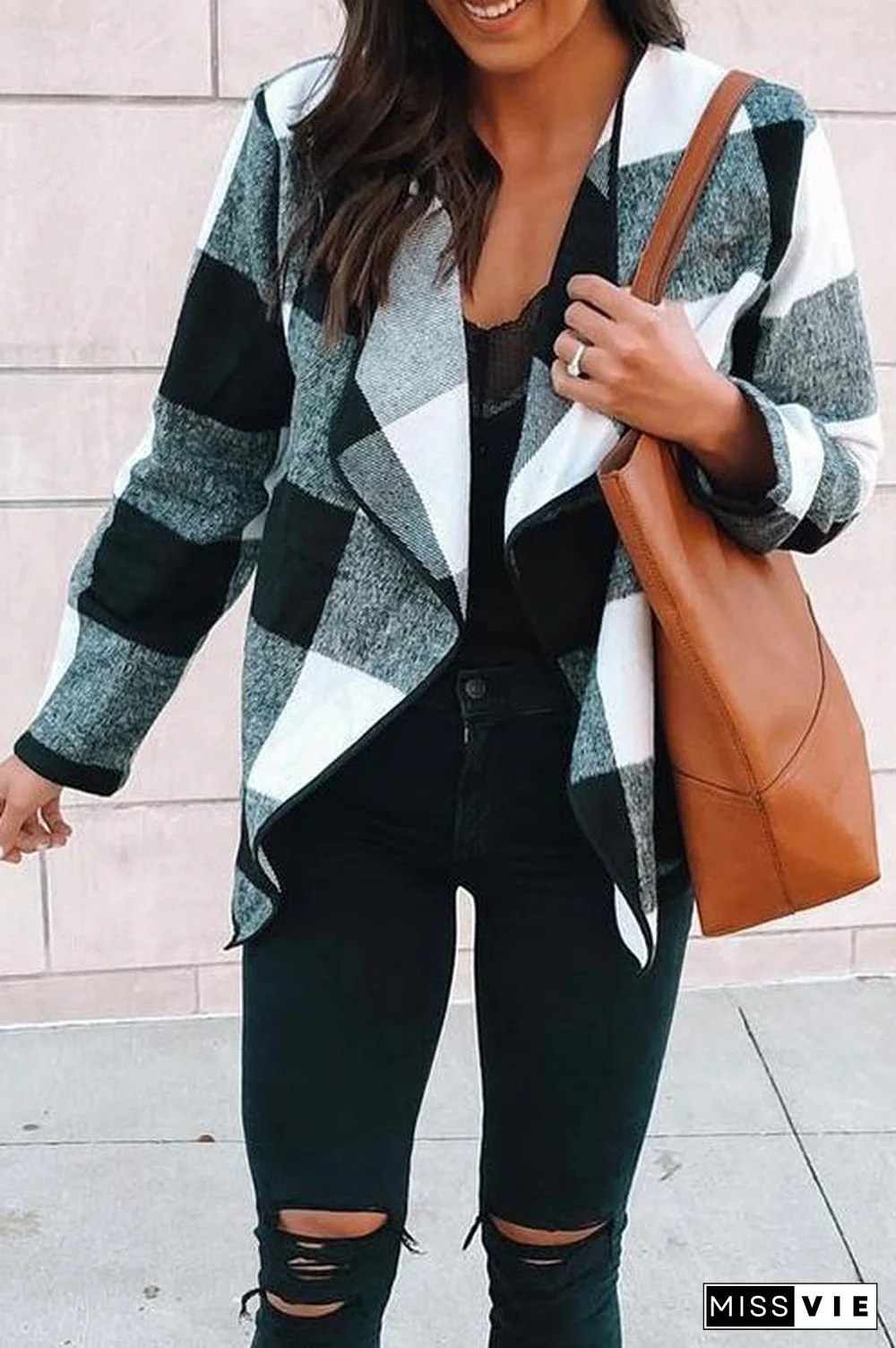 Casual Lapel Check Long Sleeve Jacket