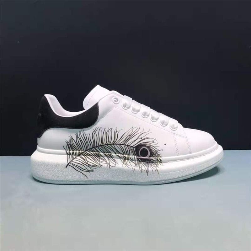Print Totem Women Sneakers Sewing Lace-Up Black Tail White Ladies Shoes Office Lady Flat Platform Thick Bottom Chaussure Femme