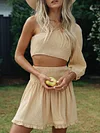 Solid Color One-Shoulder Mini Skirt Suits