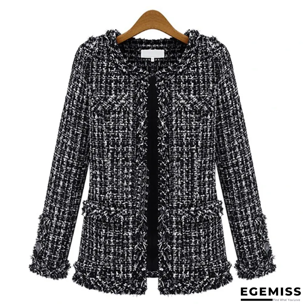 Autumn And Winter Black and White Plaid Tweed Coat Women | EGEMISS