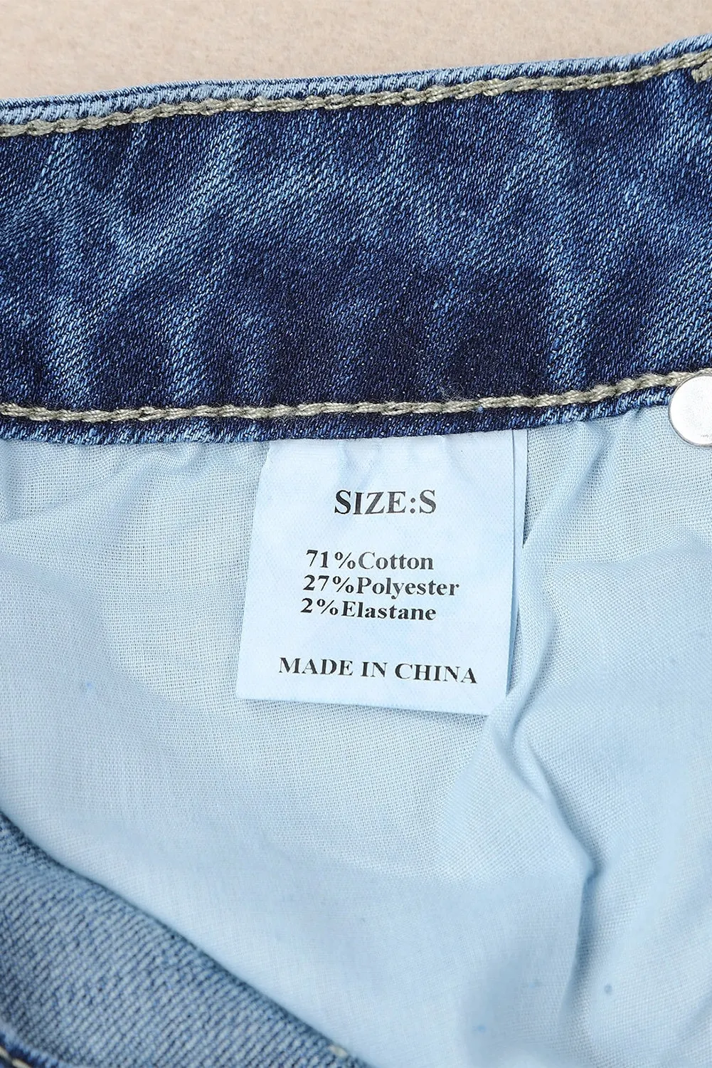 Sky Blue Distressed Raw Hem High Waist Flare Jeans