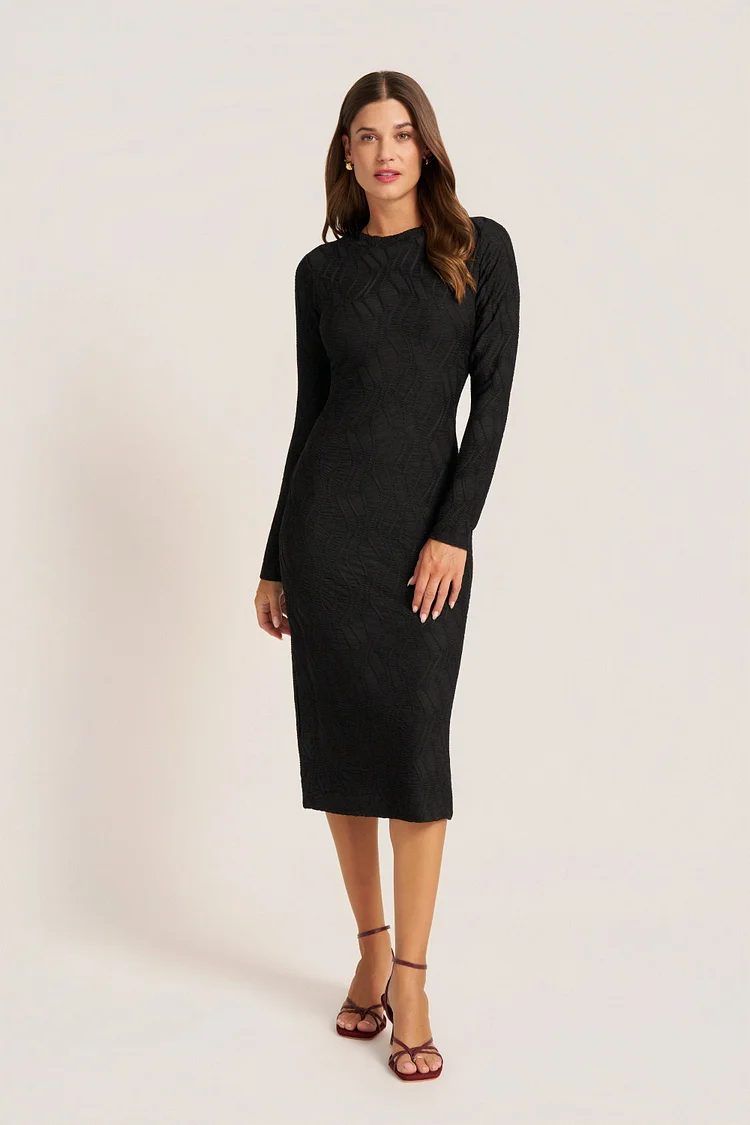 JASPER TEXTURED KNIT DRESS - BLACK