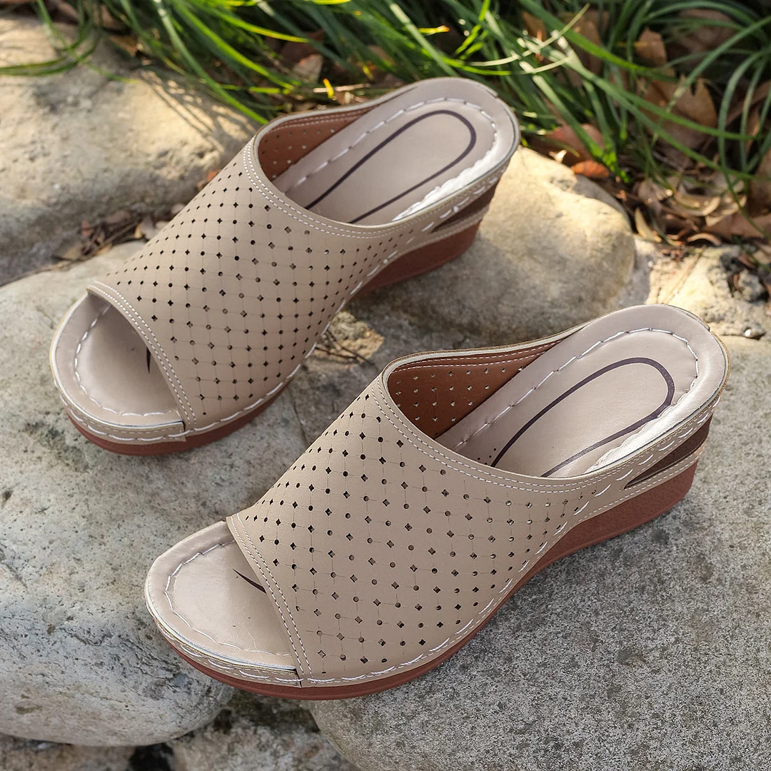 Breakj Breakj Women Large-Size Slopes And Summer New Fish Mouth Hollow Breathable Wear Thick-Bottomed Slippers Women