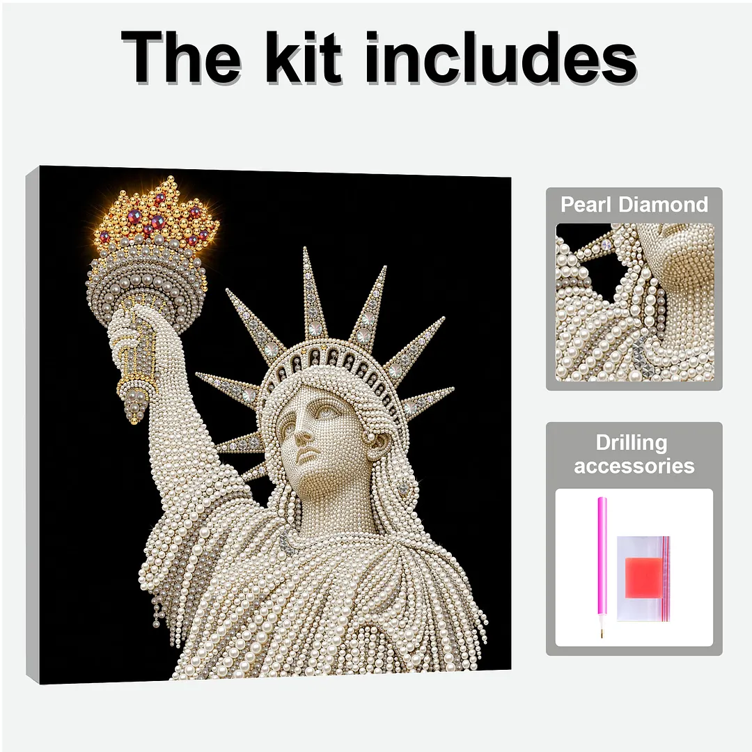 Statue of Liberty DIY Pearl Painting Art Kits with Frame 11.81x11.81In Pearl Gem Paintings Picture Arts Craft for Adults Beginners Home Wall Decor