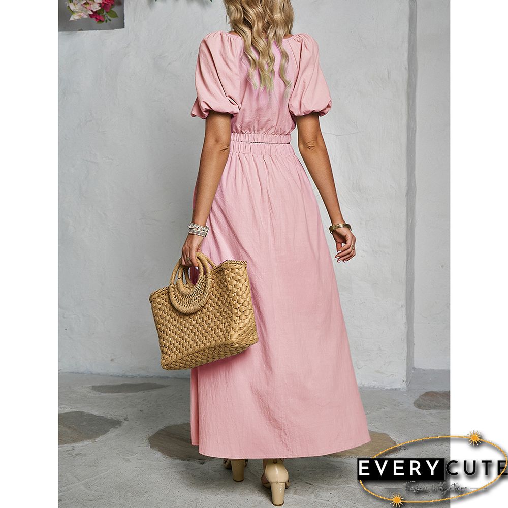 Pink V Neck Crop Top and Pocket Skirt Set