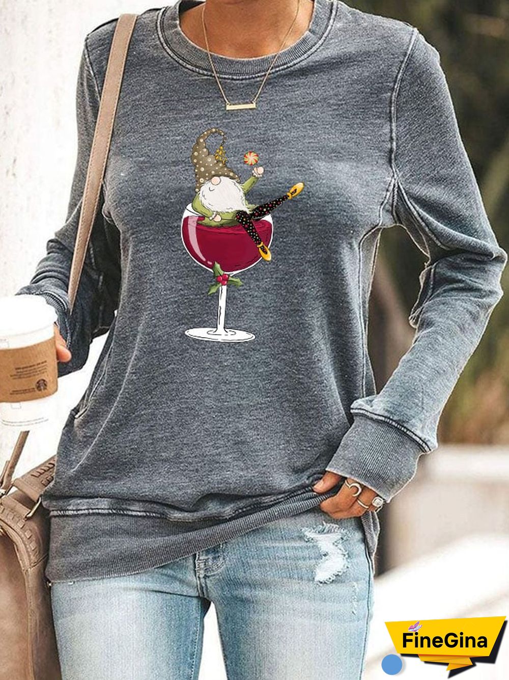 Women's Christmas Wineglass Gnome Sweatshirt