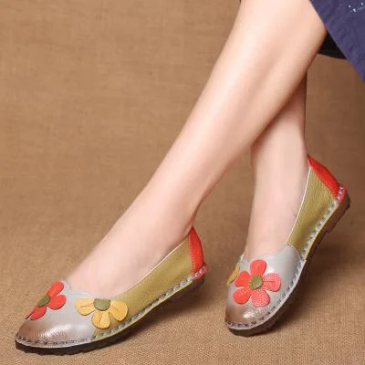 Summer Flat Shoes Women Genuine Leather Ballet Flats Soft Slip On Loafers | EGEMISS
