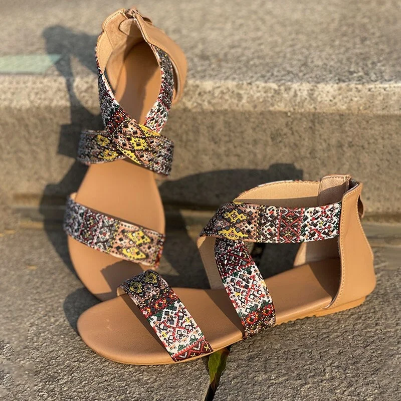 Women's Flat Sandals  Summer Clip Toe Retro Ladies Shoes