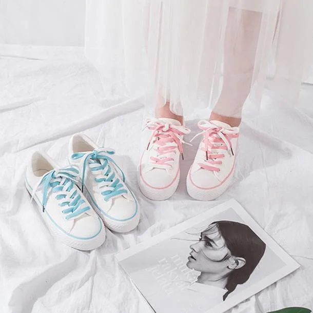 Pink/Blue Pastel Laced Canvas Shoes S13049
