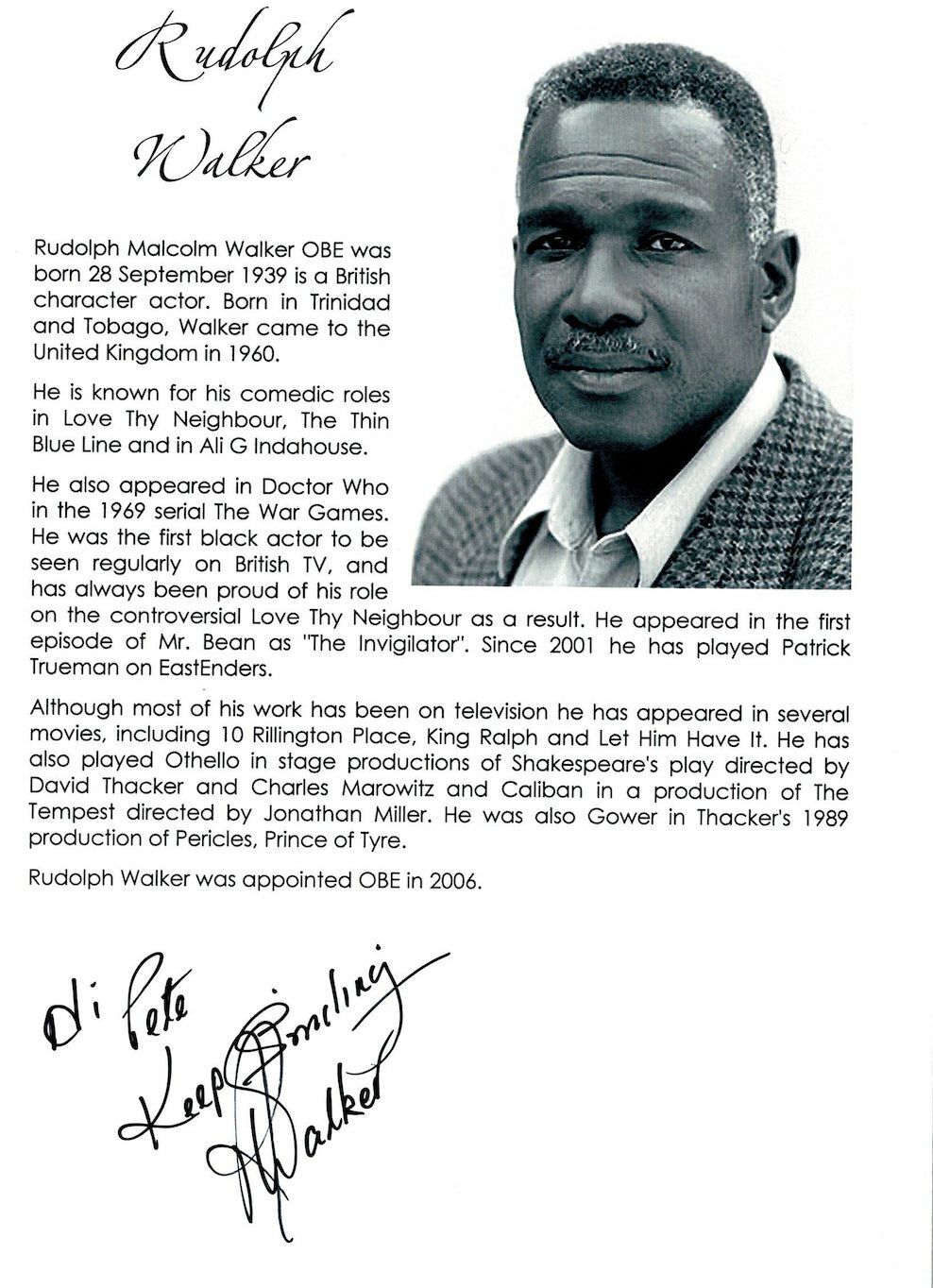 Rudolph Walker signed autograph cut! AMCo! 14703