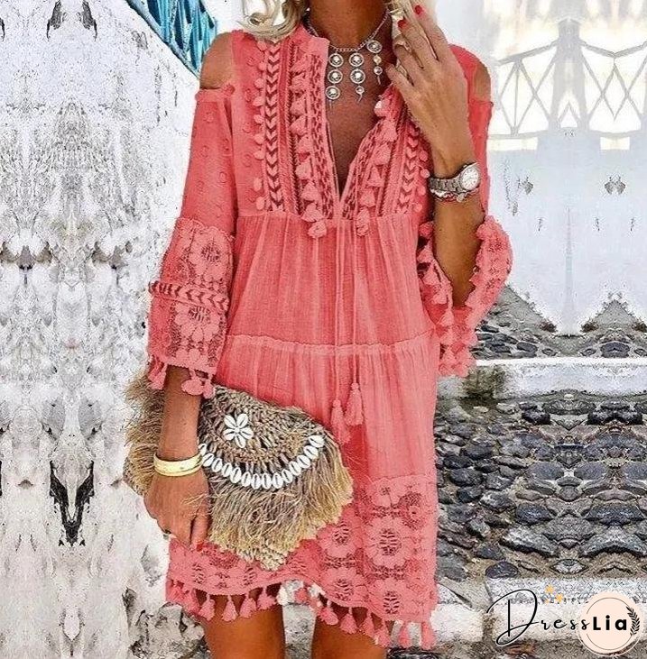 Spring and Summer New 7 Colors Boho Dress Ladies Fashion Sweet Lady Dress Plus Size S-5XL