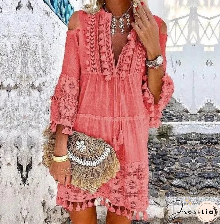 Spring and Summer New 7 Colors Boho Dress Ladies Fashion Sweet Lady Dress Plus Size S-5XL