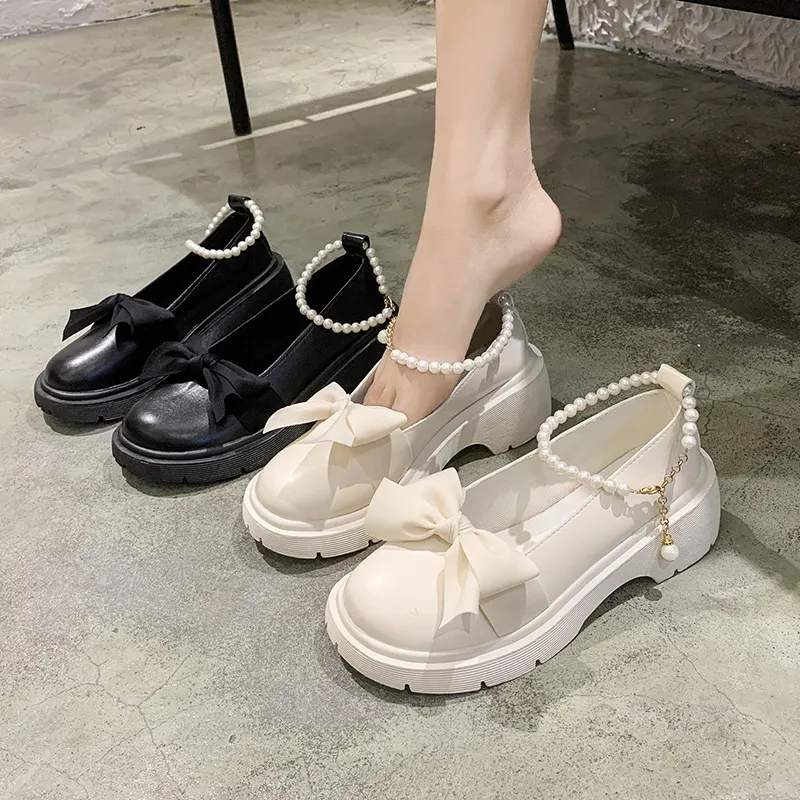 Breakj Breakj Mary Jane Shoes Women 2025 Spring And Autumn New Pearl Bow Girl Single Shoes Coarse Fairy Wind And Happy Shoes