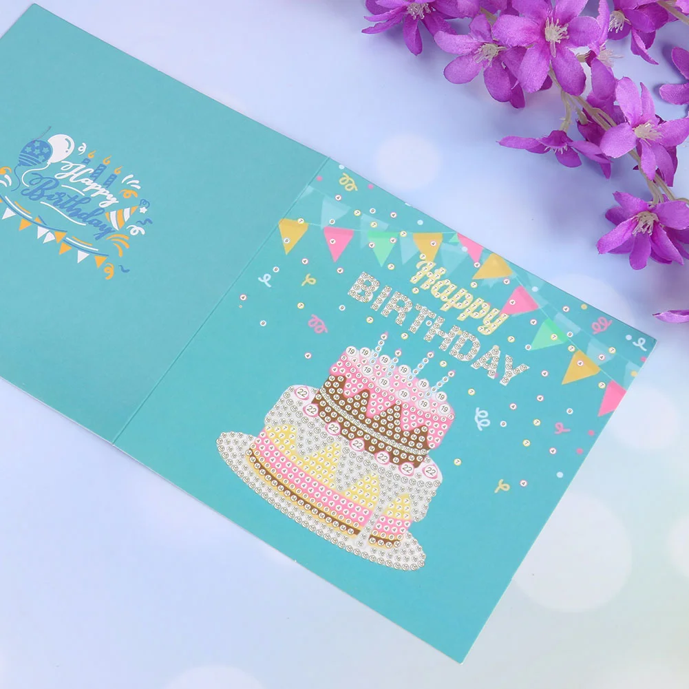 12pcs Diamond Painting Greeting Card - Rhinestone - Embroidery for Birthday【With White Envelope】