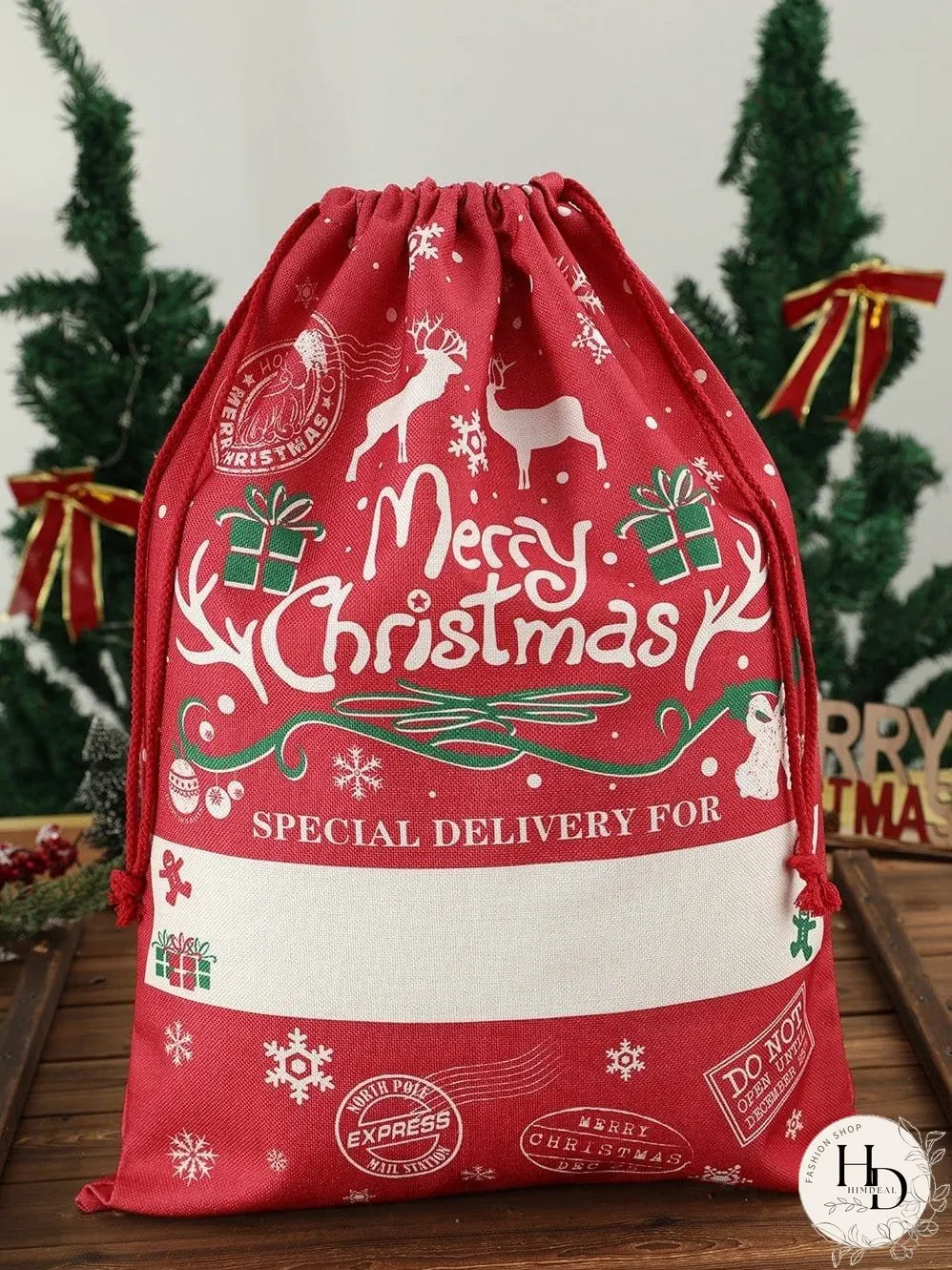 Festive Christmas Large Drawstring Gift Bag - 50*66cm