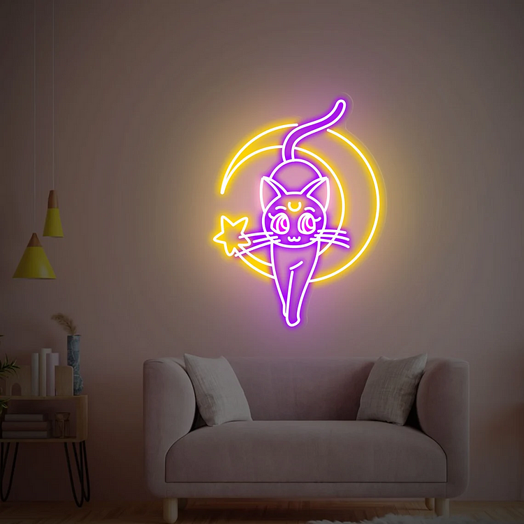 Sailor Moon Luna Cat Neon Sign Anime Neon Light Bedroom Game Room Living Room Wall Decor Art LED Neon Sign Neon Light For Wall