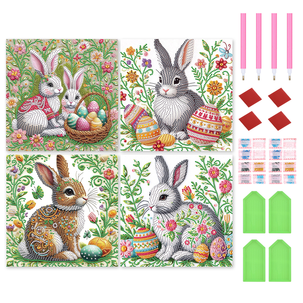 (4pcs)Easter Egg Bunny 30*30cm(canvas) special shaped drill diamond painting