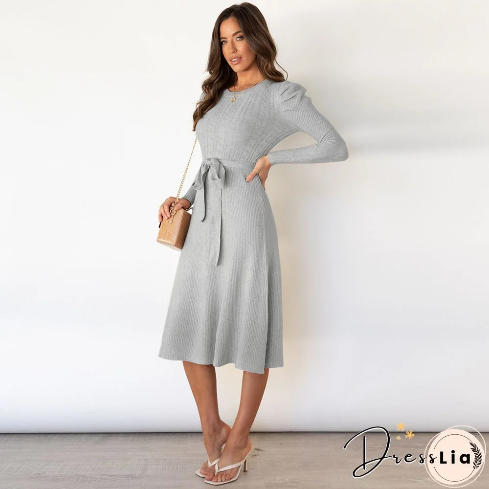 Bubble Long Sleeve Bottoming Knit Sweater Dress Black Dresses