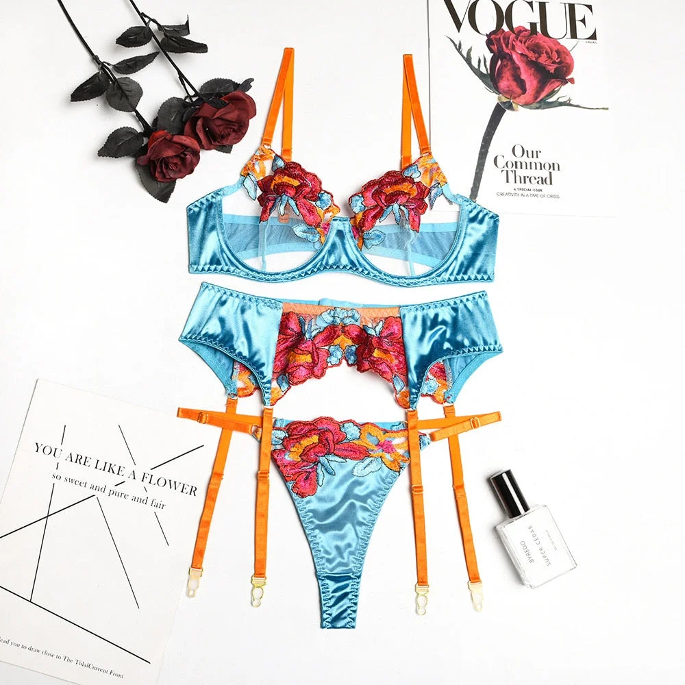 ECTOOKO 2022 Transpar  Woman Sexy Lingeri Set Sexi 3-Pieces  Sexi Woman Erot Lingeri Sexi Set Woman Sexi Garter  Costum Bra