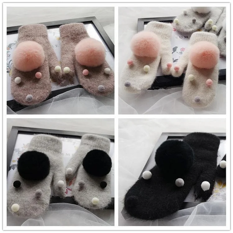 4 Colors Kawaii Fluffy Ball Knitting Gloves SP1710828