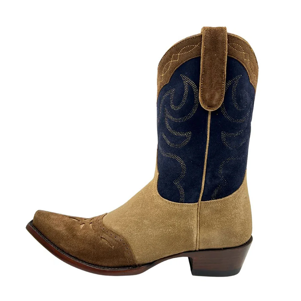 Multicolor Patchwork Snip Toe Mid Calf Cowboy Boots for Women