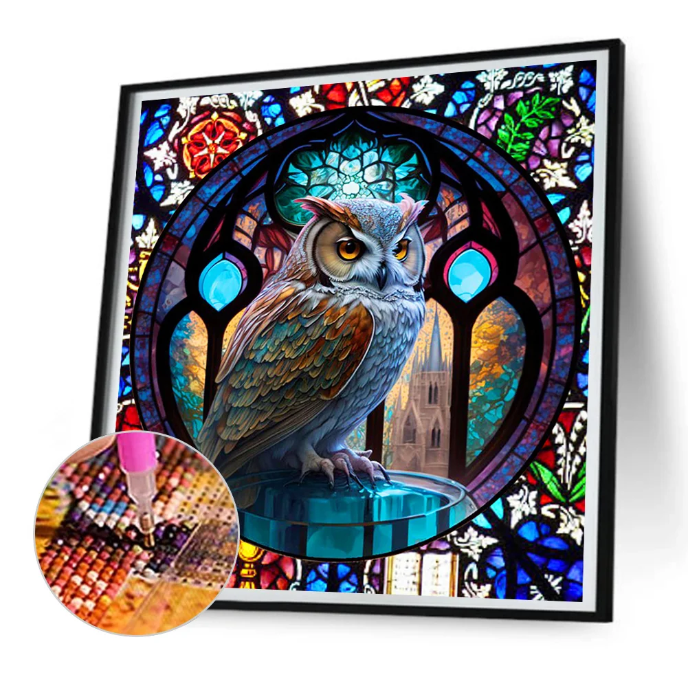 Diamond Painting - Full Round Drill - Stained Glass Owl(30*30cm)