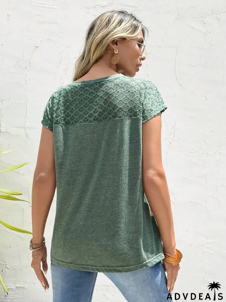 Contrast Lace Batwing Sleeve Tee