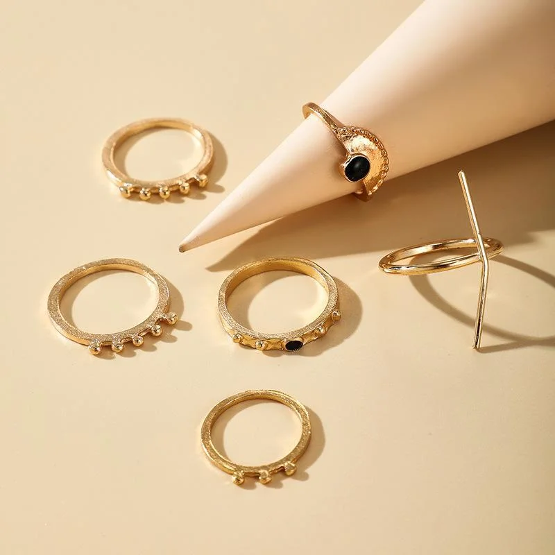Women plus size clothing 6 Pieces Retro Alloy Cross Geometric Ring Sets Wholesale Cheap Jewelry-Nordswear
