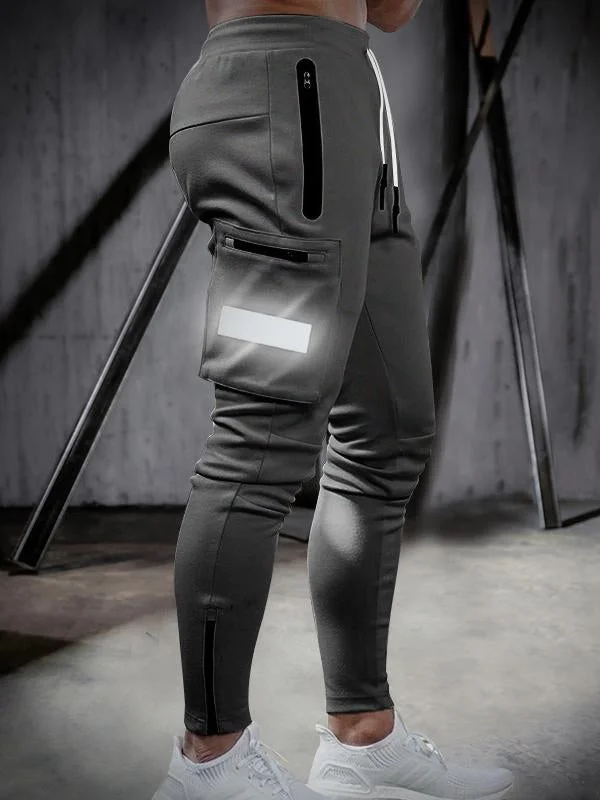 Men's Sports Reflective Strip Fitness Pocket Trousers
