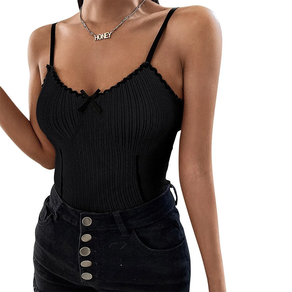 Women Summer Spaghetti Strap Vest Tank Tops Ladies Sleeveless Camisole Strappy Slim Fit Tops Female Solid Color Streetwear D30
