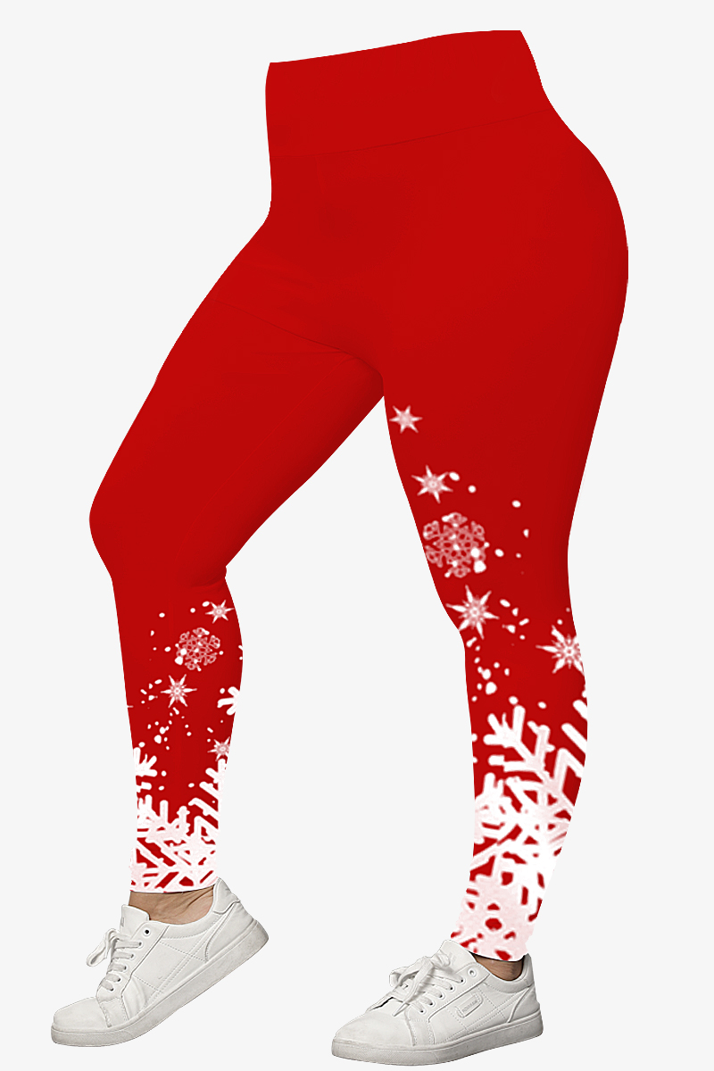 Flycurvy Plus Size Christmas Red Ombre Snowflake Print Legging 2024 - Flycurvy 